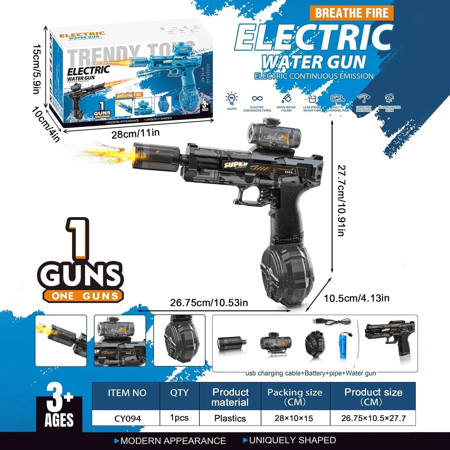 Electric Water Gun,Full Automatic Electric Squirt Gun, 28-32 FT Range, Water Blaster,Water Playing Toys for Outdoor
